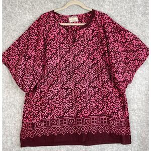 Gypsy Rose Tunic Top Womens One Size Pink Printed Boho‎ Peasant Aztec Hippie